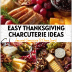 A Thanksgiving Charcuterie Board with Trader Joe’s cheeses, seasonal fruits, and fall-themed snacks displayed on a wooden board. 26